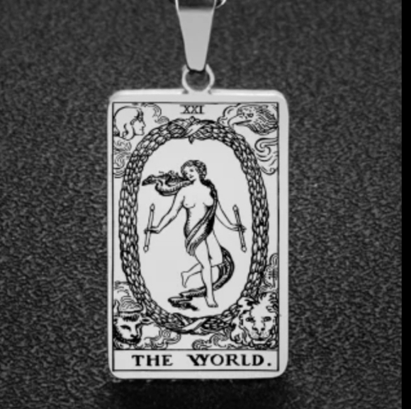 Tarot card THE WORLD stainless steel necklace - Picture 2 of 7